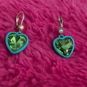 Heart-Shaped Green Earrings with Blue Accents